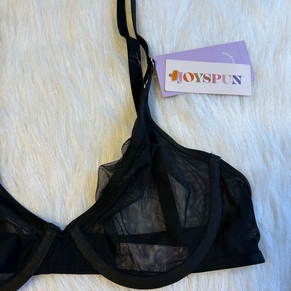 Joyspun Bra Womens Size 34C Black Mesh Sheer Unlined Underwire Back Closure - Picture 2 of 6